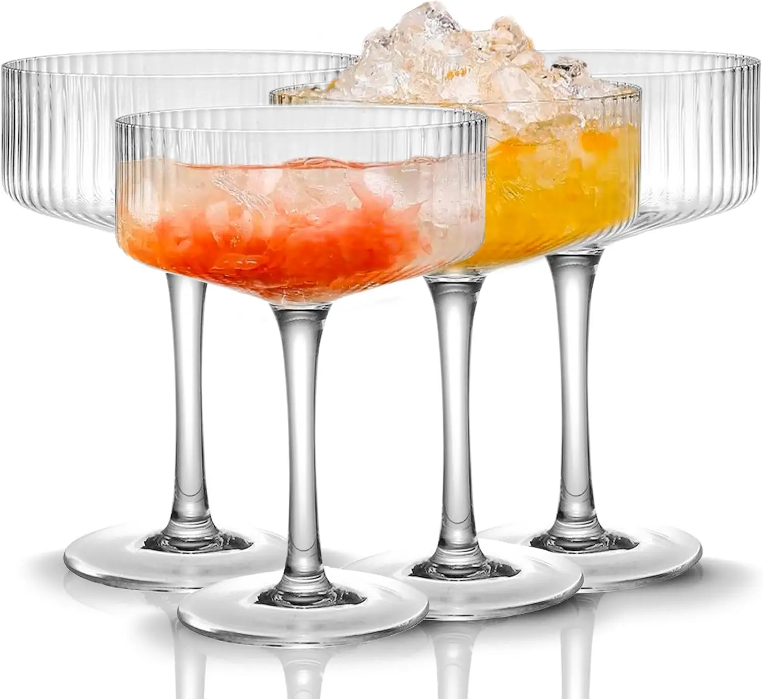

4-Piece Ribbed Coupe Glasses Set, 10 oz Vintage Design for Cocktails, Wine, and Champagne