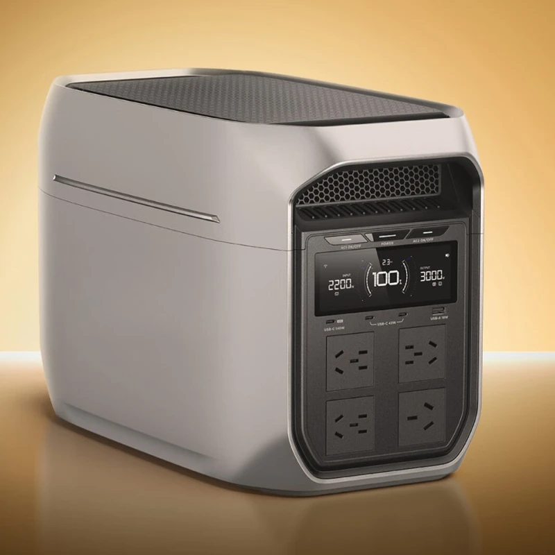 Fast-charging outdoor power station, 2400W high power, high capacity, 220V mobile power bank, emergency for car camping