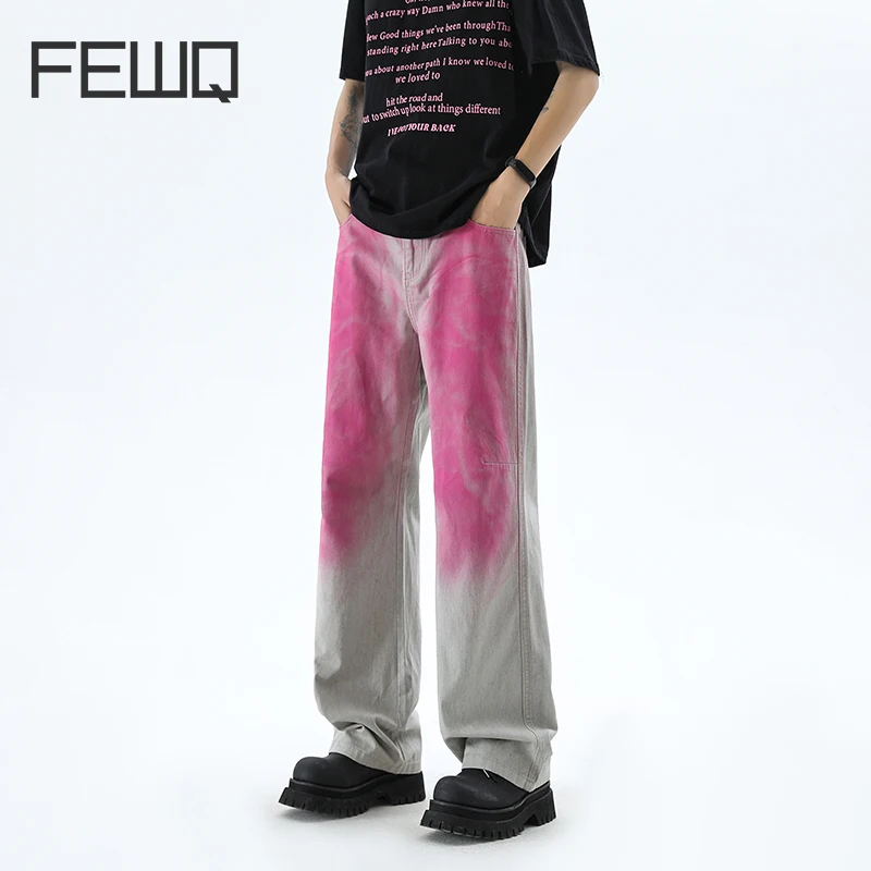 FEWQ High Street Darkwear Niche Personalized Straight Casual Pants 2024 Tie-dyed Straight Male Trousers New Fashion