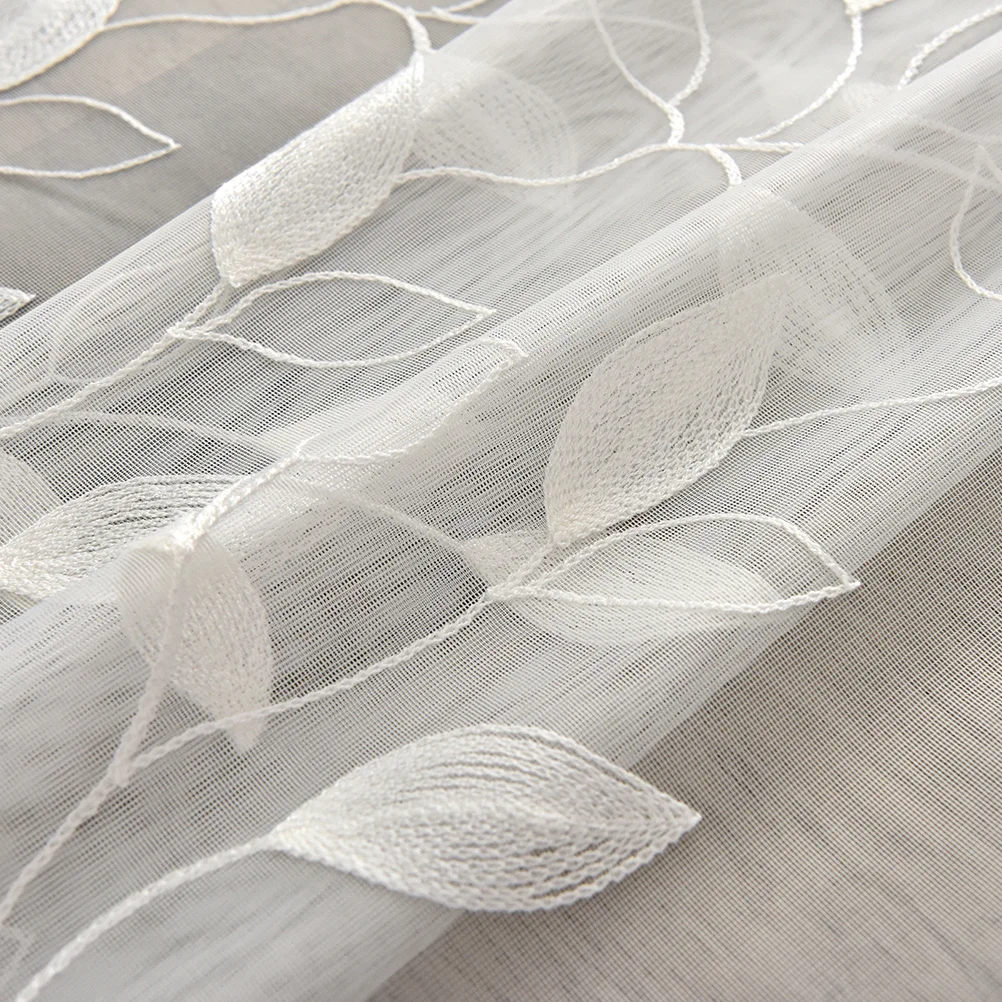 

1Pcs 120x120cm Short Tulle Curtain Sheer Window Drape with Leaf Embroidery Voile Curtain for Home Bedroom Balcony Soft