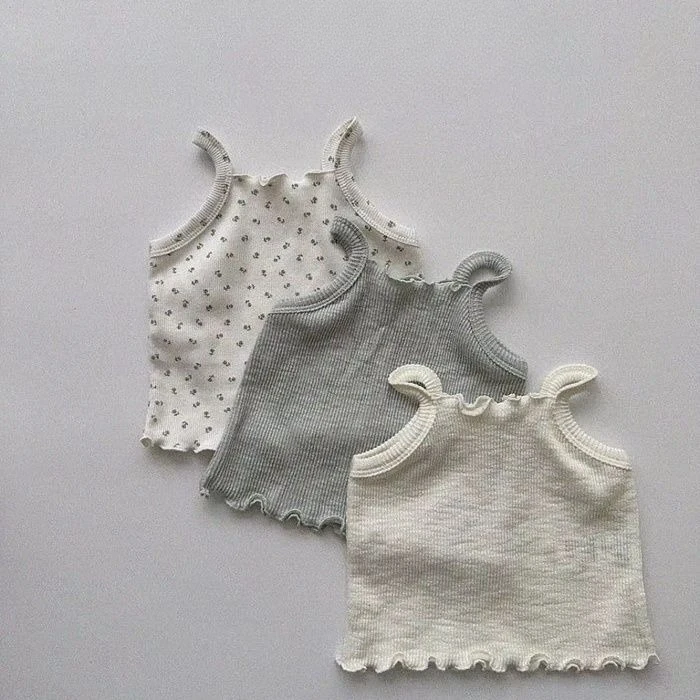 Korean Baby and Toddler Clothing Cute Wooden Earband Ribbed Halter Top Girls' Summer Versatile Base Layer Top for Outerwear