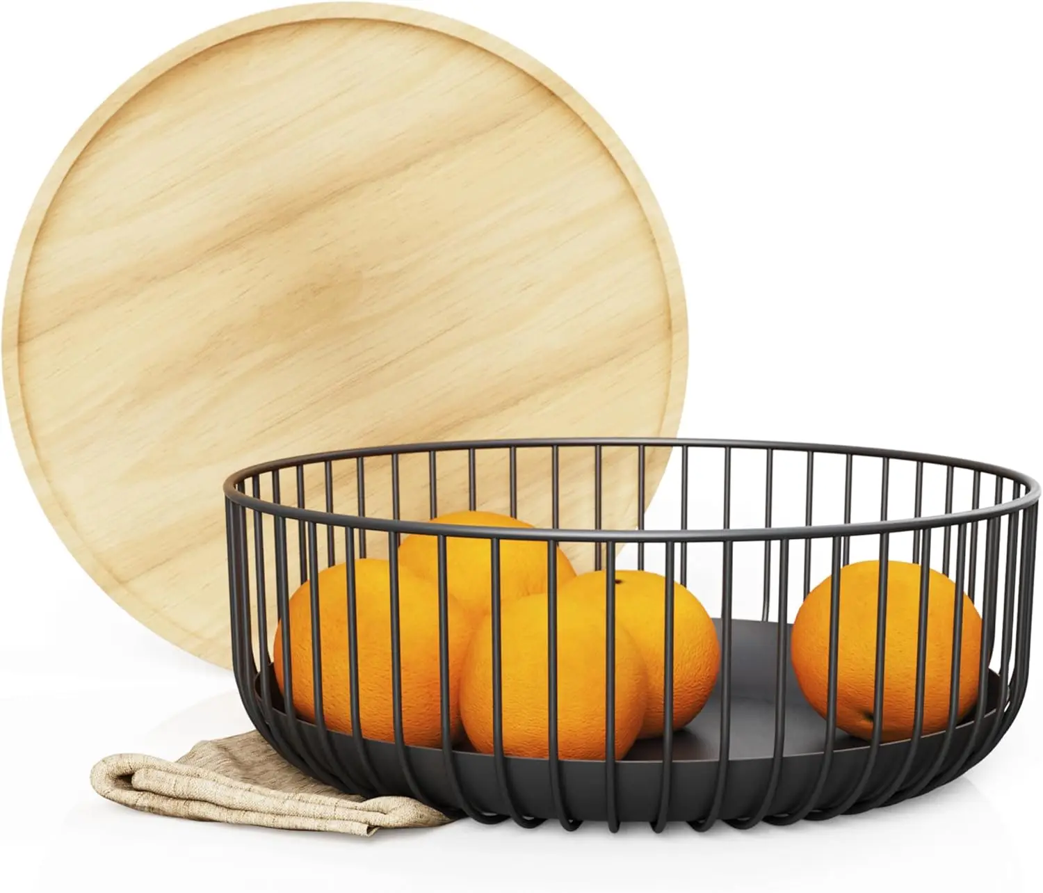 

Wooden Lid Fruit Basket - Kitchen Counter Storage for Fruits, Veggies, and Snacks - Black