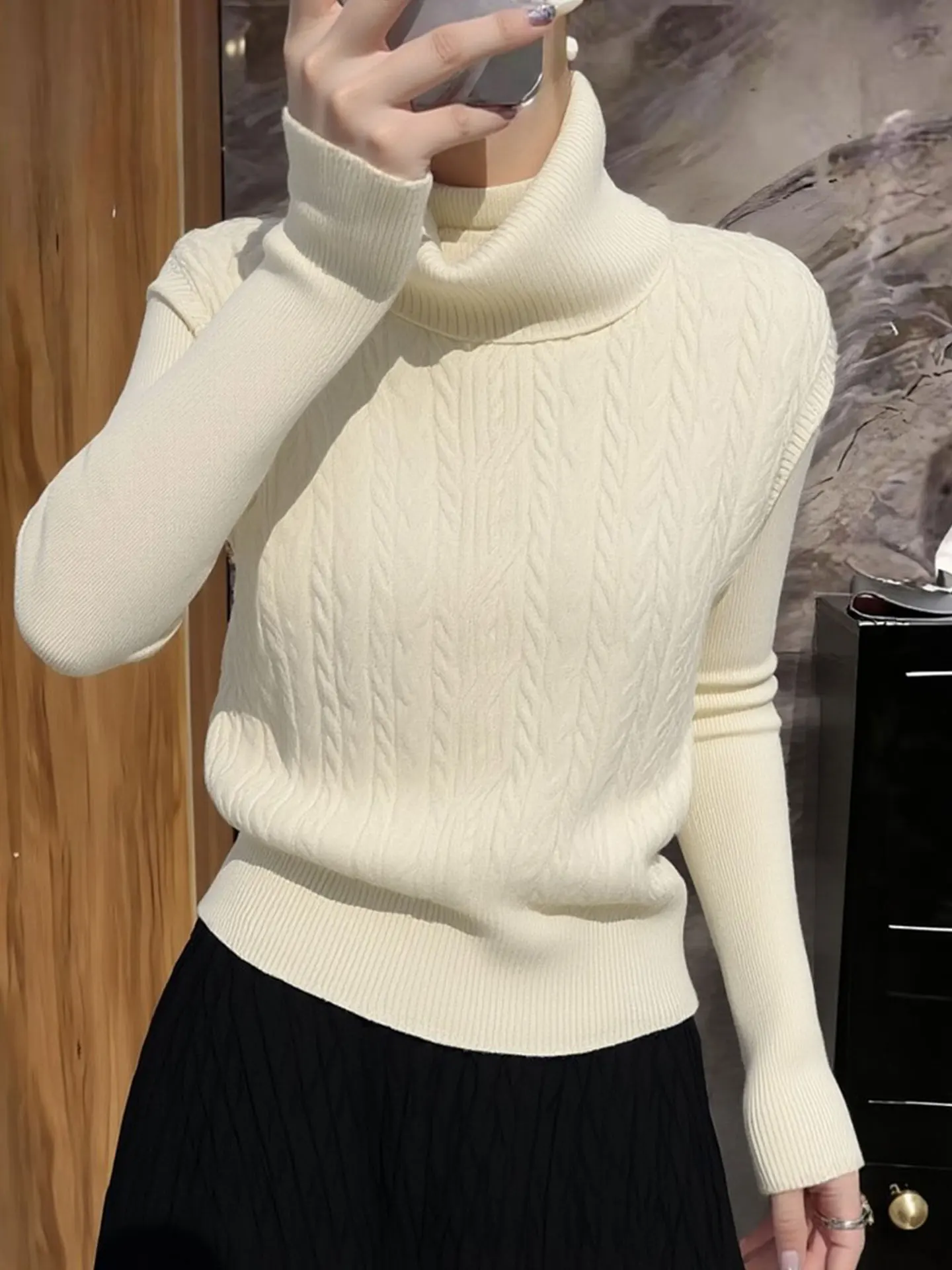 

Ele Pure Color High Ne Knitted Svel Vest Top Women's Spring Two-Piece Set Simple Sle Commute Friendly