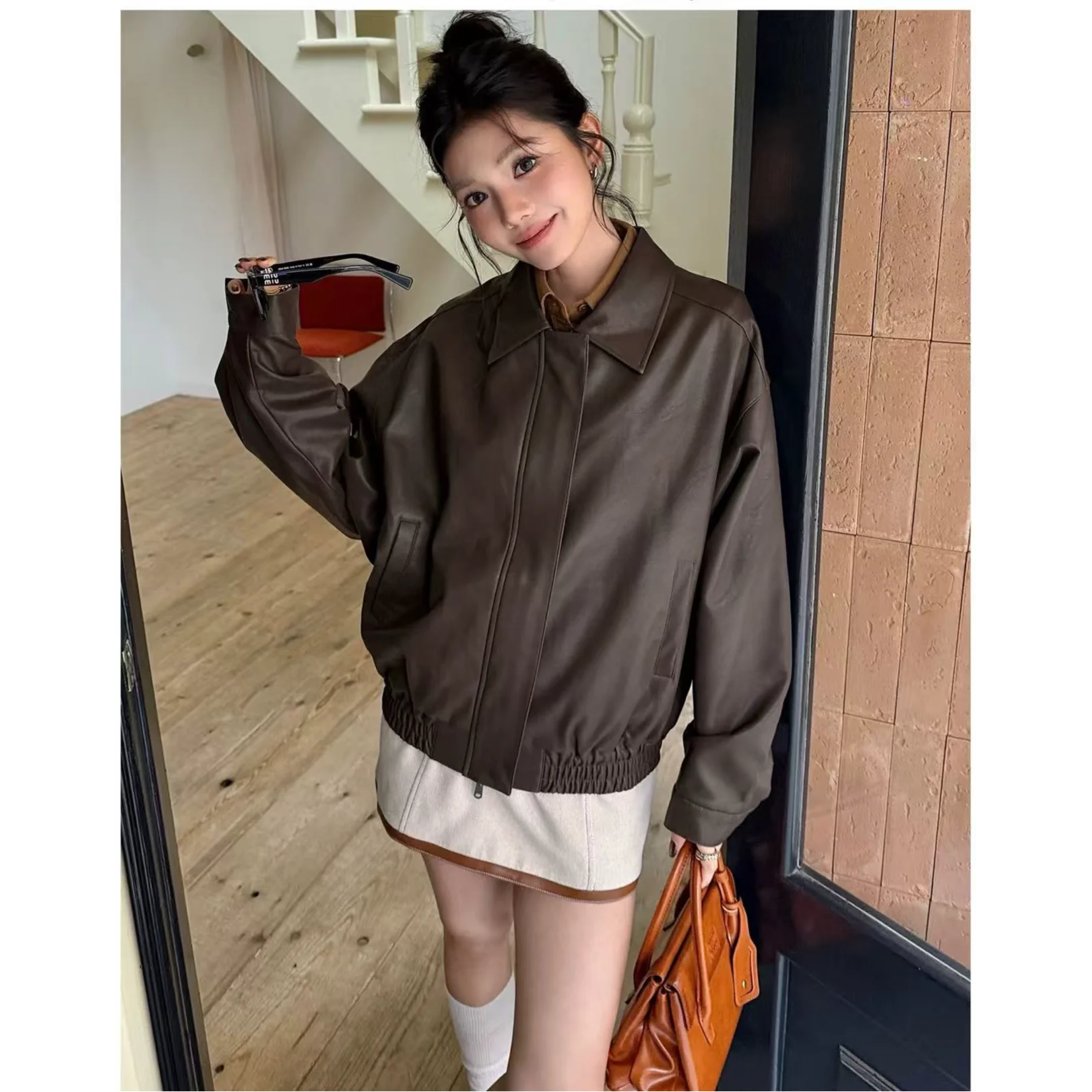 2023 neue Sle Casual Lose Leder Jaet Retro Amerikanischen Vintage Biker Paar Cool Haome Frühling Herbst frauen Mantel