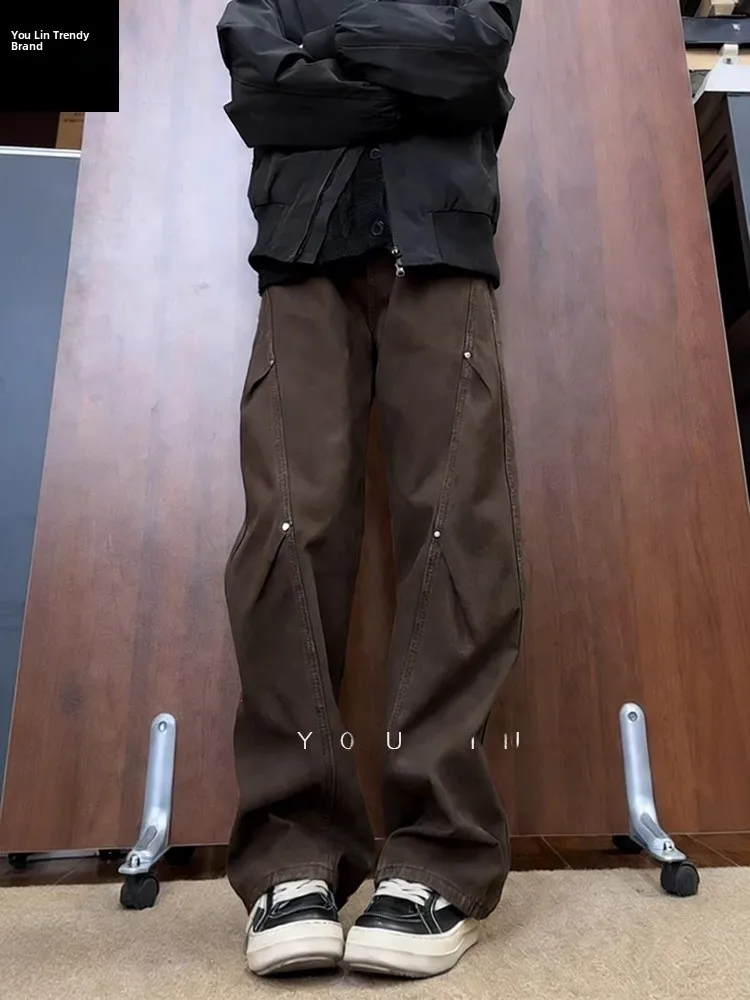 

Мужские зимние джинсы с флисовой подкладкой, с низкой посадкой, прямые, в американском стиле, повседневные, однотонные