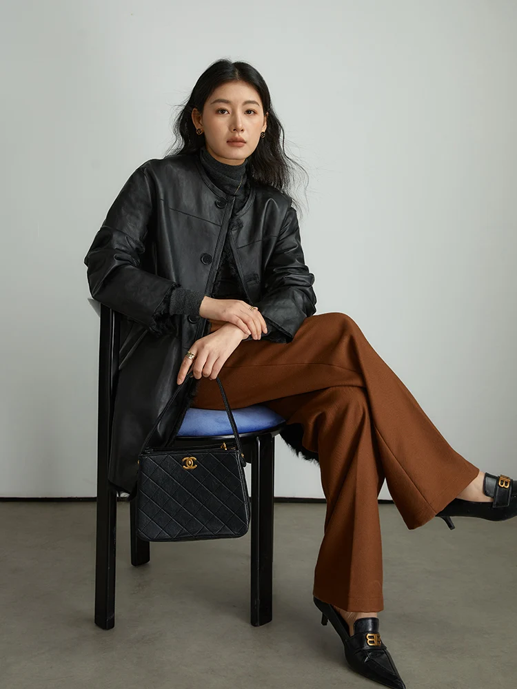 High-end หรูหราของแท้หนังขนสัตว์ฤดูหนาวสําหรับผู้หญิงสวมใส่สองด้านออกแบบความยาวกลาง Belted Lamb FUR JACKET