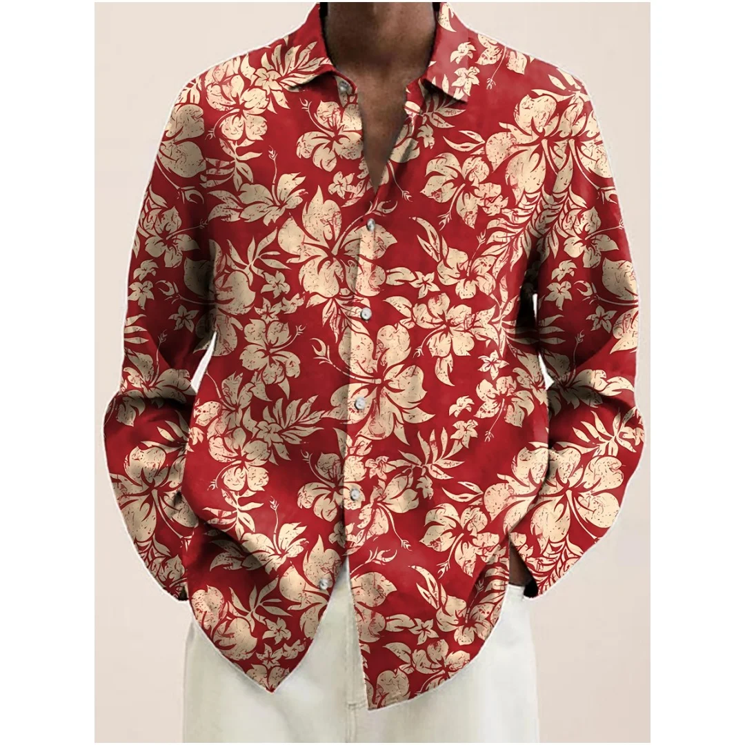 

Mens 3D Flowers Print Long Sleeve Shirt Fashion Design Luxury Long Sleeve Tops Mens Autumn Button Lapel Shirt Men's y2k clothing
