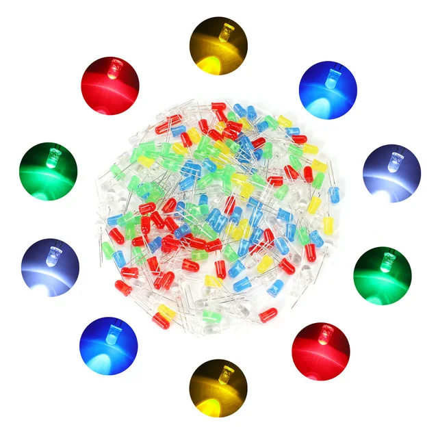 200PC/Lot F3MM F5MM Led Kit With Box Mixed Color Red Green Yellow Blue White Light Emitting LED Diode Assortment 20PCS Each New