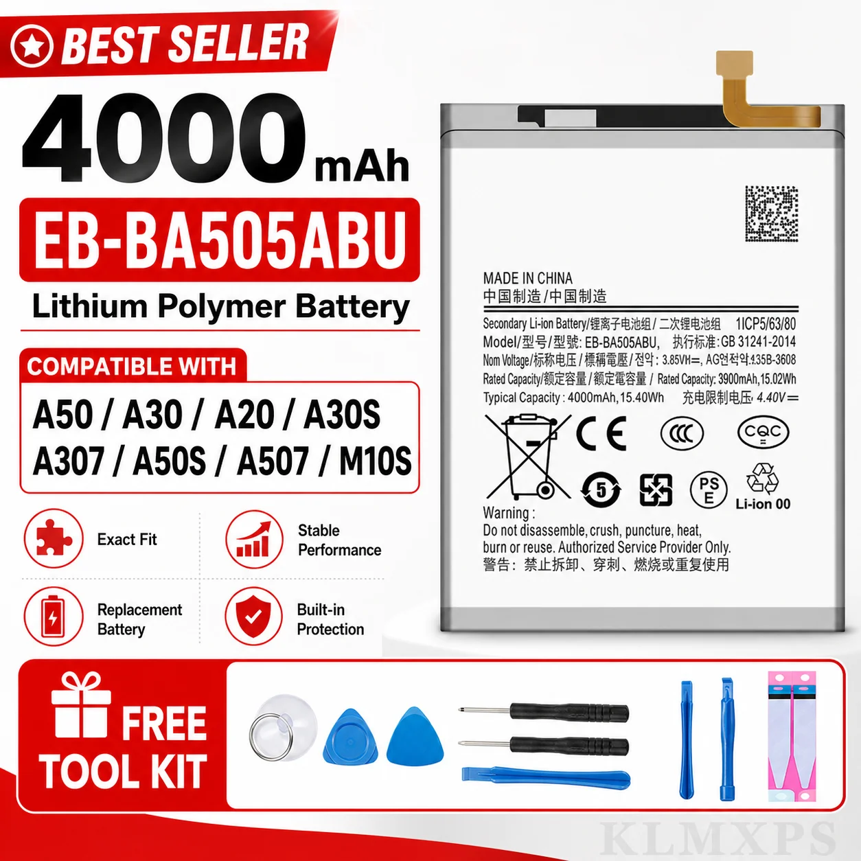 High Capacity Replacement Battery EB-BA505ABU 4000mAh Repair Tools Kit For Samsung A50 A30 A505FN DS GN