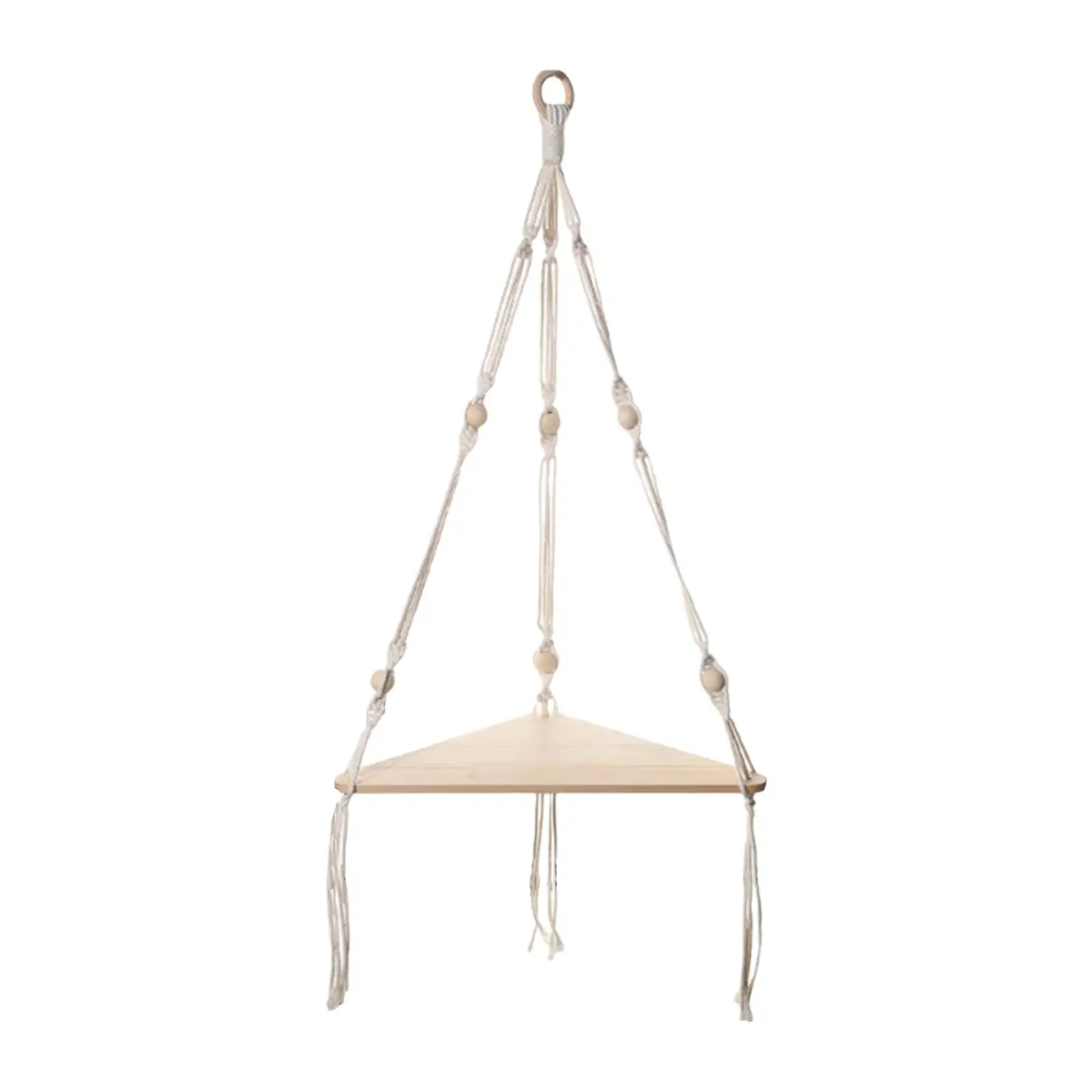 Macrame Hanging Shelf Corner Rope Shelf Triangular Floating Shelf Rustic Boho Rack Handmade Storage Organize for Bedroom Indoor