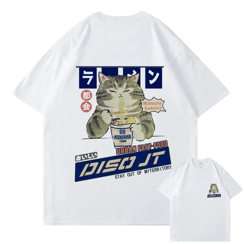 2025 Cat Cartoon Graphic Men Tshirt Casual Baggy Short Sleeve T-shirt Japanese Style Oversized Women T Shirt Men's Clothing