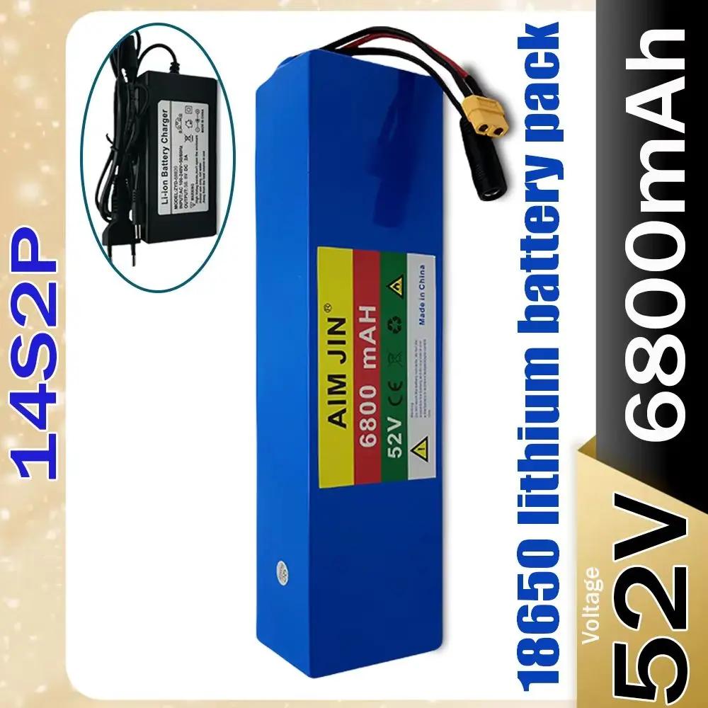 

52V 6800mAh 18650 Rechargeable Li-ion Battery Pack, 14S2P, Large Capacity for Bicycles, Scooters, Motorcycles with Built-in BMS