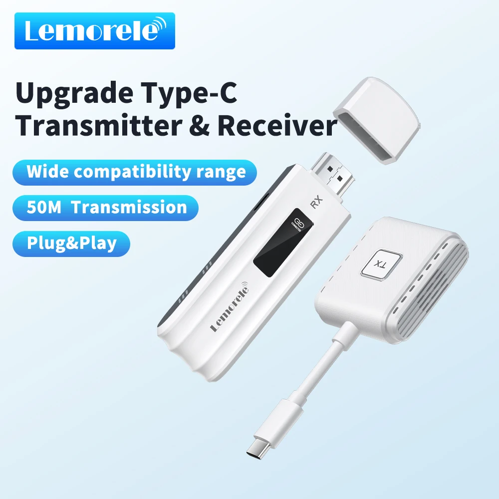 

Lemorele Wireless Type-C Extender Kit Беспроводной видеопередатчик и приемник Адаптер дисплея для камеры iphone ПК к ТВ-монитору