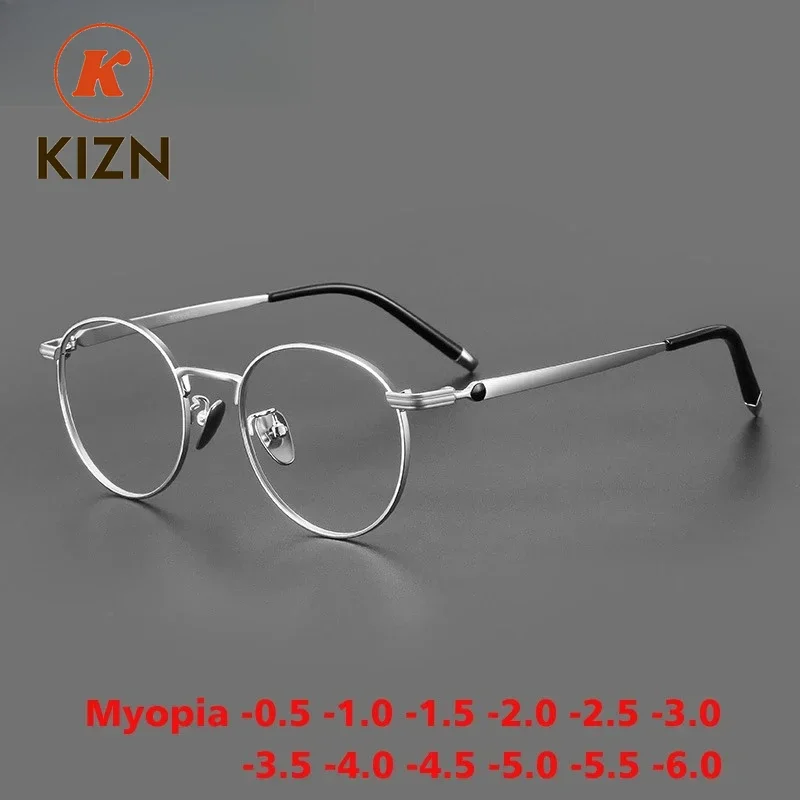 

Оправа для очков KIZN Vintage из титана для мужчин и женщин, круглая, для коррекции зрения, ультралегкая, от -0.50 до -10