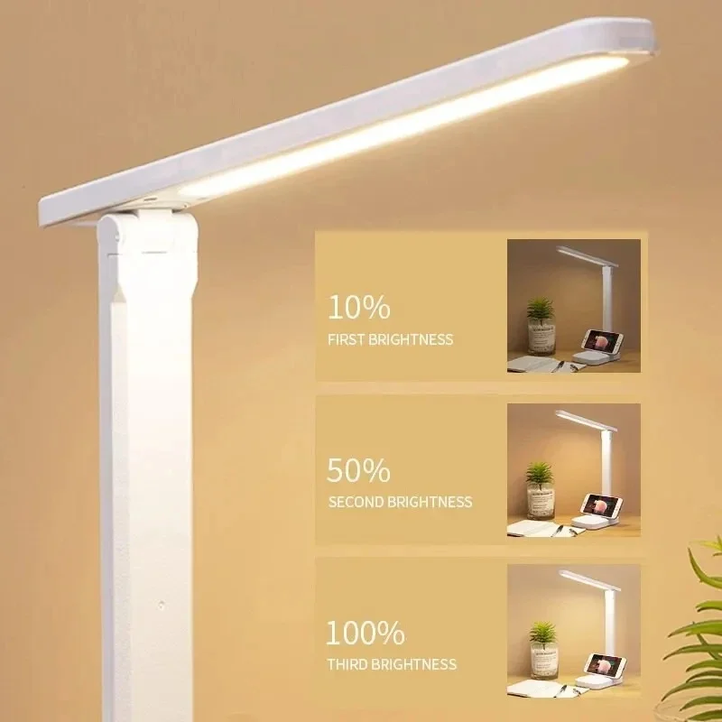 6000mAh Chargeable LED Table Lamp USB 3 Color Stepless Dimmable Desk Lamp Touch Foldable Eye Protection Reading Night Light