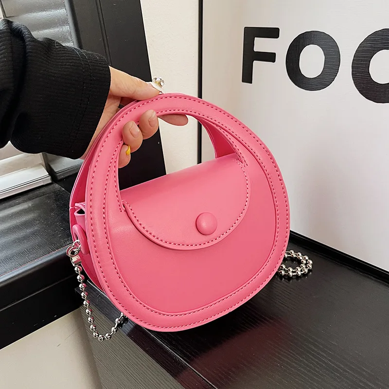 Handbag Saddle Bag for Women PU Leather Texture Candy Color 2023 New Korean Style Chain Trendy Design Crossbody Bag All-match
