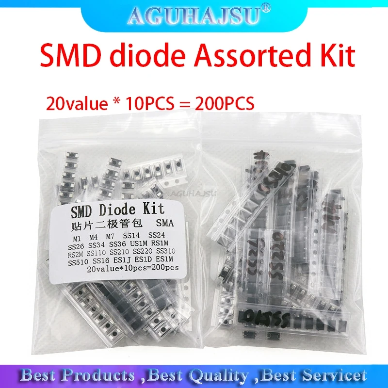 20value*10PCS=200PCS SMD diode Assorted Kit contains SS110 SS220 SS210 SS310 SS510 SS16 SS26 SS34 SS36 ES1J ES1D M7 M4 US1M