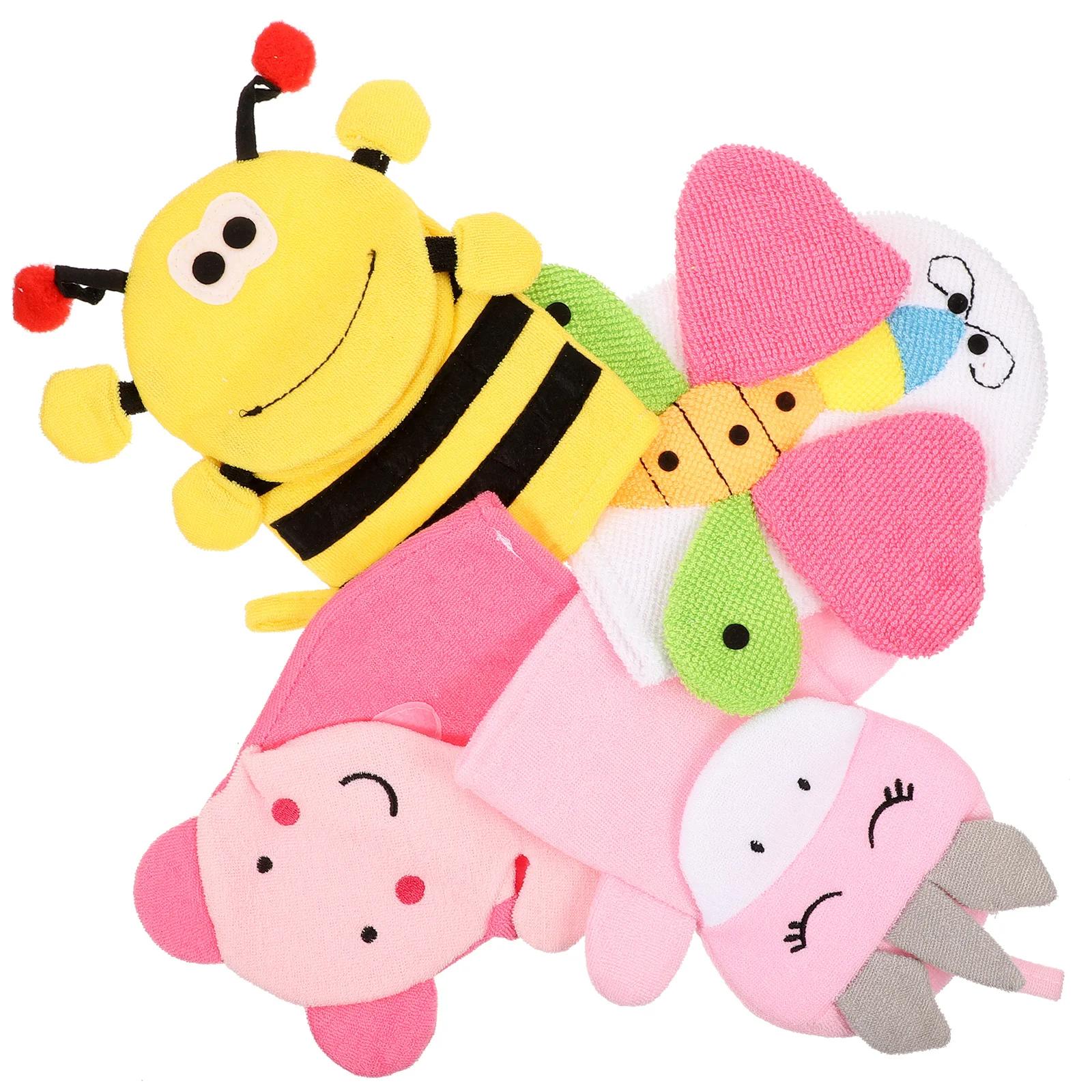 

4Pcs Comfortable Bath Gloves Kids Cartoon Washing Mitts Exfoliating Body Scrubber Soft Shower Glove for Back Face Neck Palm Use
