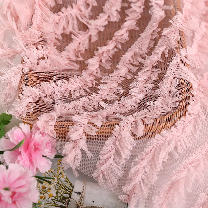 

Mesh Embroidery Polyester Clothing Fabric Wavy Embroidery Small Fringe Clothing Lace Fabric