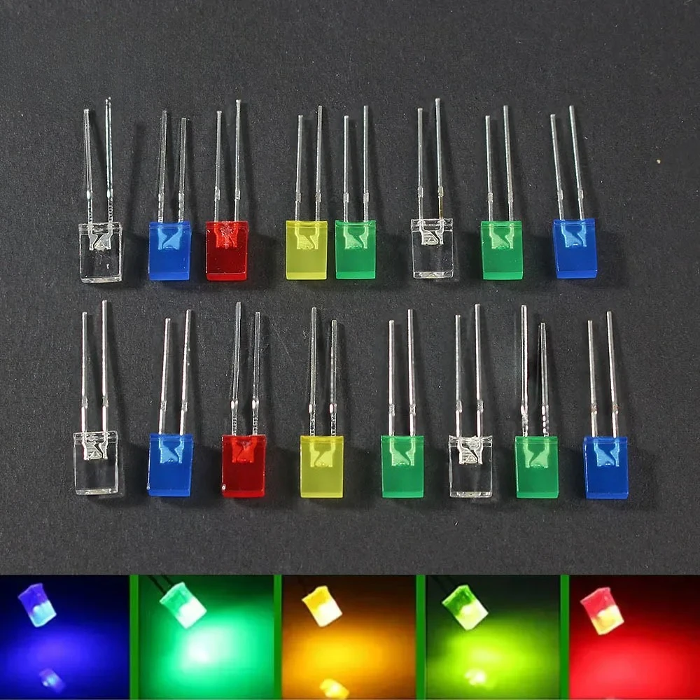 100PCS 2x5x7mm Square LED Diode Kit Red/Yellow/Green/Blue/White 5 Colors Light-emitting 2*5*7mm Diode Kit for DIY Electronic
