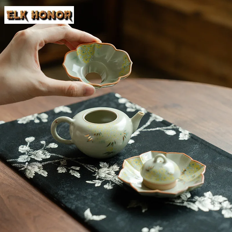 Ru Kiln Hand-painted Daisy Lotus Leaf Tea Funnel Pouring Into Pot Extractor Leakage Filter Throwing Tea Device Saucer Kit Teaset