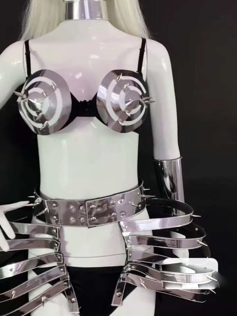 

Future Technology Women gogo silver hollow out Dress future show party dress Nightclub singer dance Costume