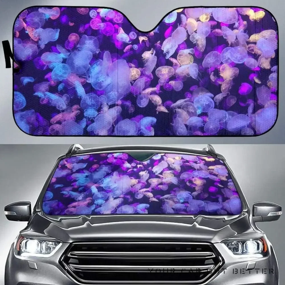 Car Sunshade Beautiful Purple Jellyfish Sea Animal Lover Car Sunshade, UV Protection Windshield Visor