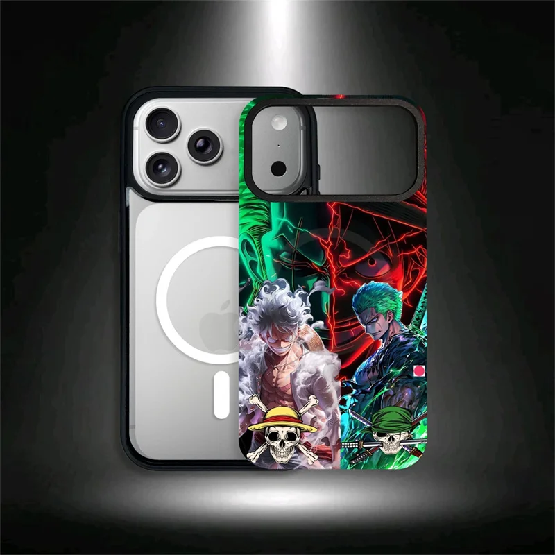 Anime One Piece Phone Case for iPhone 11 12 13 14 15 16 17 Pro Max Air Plus Air Cartoon 2-in-1 Luffy Zoro Magnetic Magsafe Cover