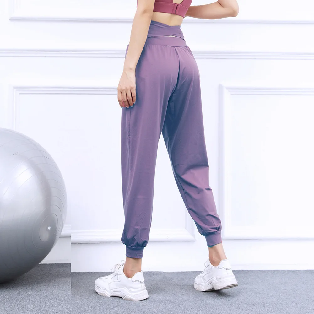 Relaxed Fit Yoga Pants Women Softness Joggers High Waist Back Cross Running Pants Woman Loose Gym Pants