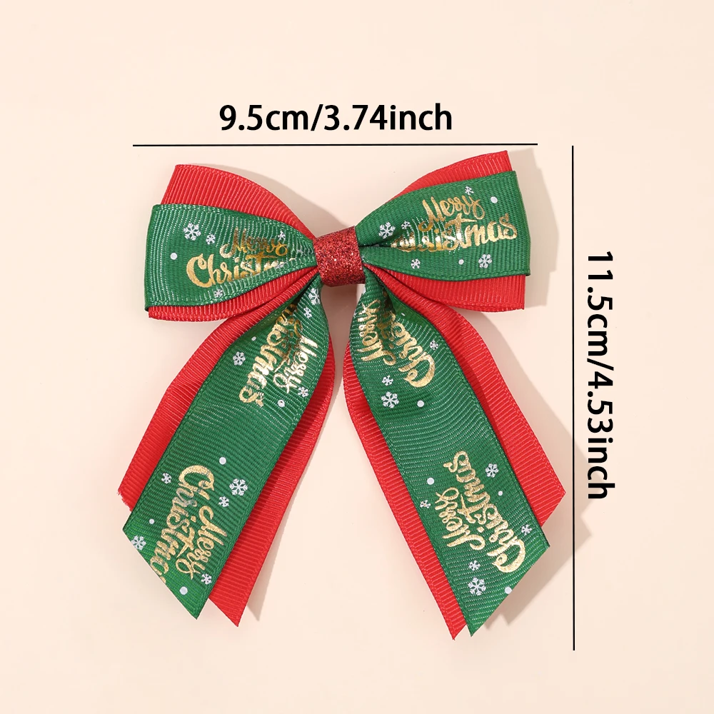 عيد ميلاد سعيد القوس مقاطع الشعر للفتيات طبقة مزدوجة الشريط Bowknot دبابيس الشعر الذهب الغزلان طباعة مشبك الأطفال إكسسوارات الشعر #4