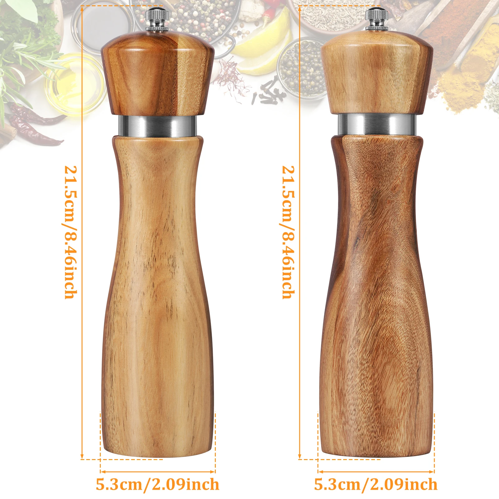 6/8Inches Salt and Pepper Grinder Sets Pepper Mill Manual Freshly Ground Seasoning Bottle Ceramic Core Solid Wood Pepper Grinder