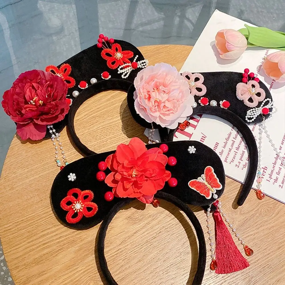 

Головной убор в китайском стиле с цветком и жемчугом, повязка на голову в древнем стиле, повязка для мытья лица, повязка для волос в королевском дворе, головной убор Hanfu, заколка для волос для детей