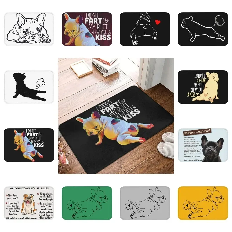 Funny French Frenchie Bulldog Front Door Mat Anti-Slip Indoor Absorbent Puppy Dog Doormat Kitchen Bedroom Entrance Rug Carpet