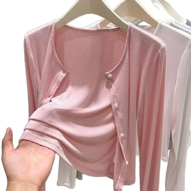 

Pop Gray Summer New Women's Knitted Light Weight Sun Protection Cardigan Shawl Outerwear Crew Neck Short Jacket Cover Up