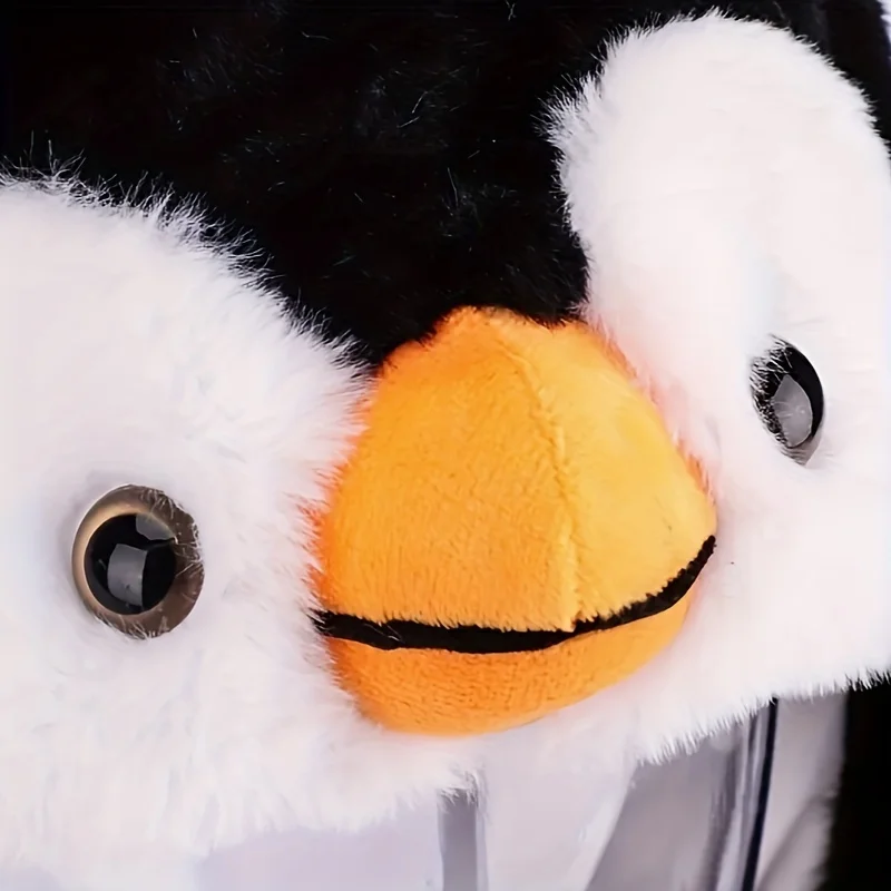 Anime-Themed Knit Fabric Penguin Hat w/ Ear Lift and Jump Function, Cute Plush Breathable Comfort Design, Fun Gift for All Ages