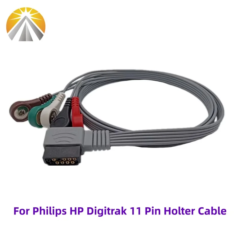 Holter Recorder ECG Patient Cable 11 Pin 5 Leads Snap AHA 989803157491 for Philips HP Digitrak XT M4725A Telemetry Monitor