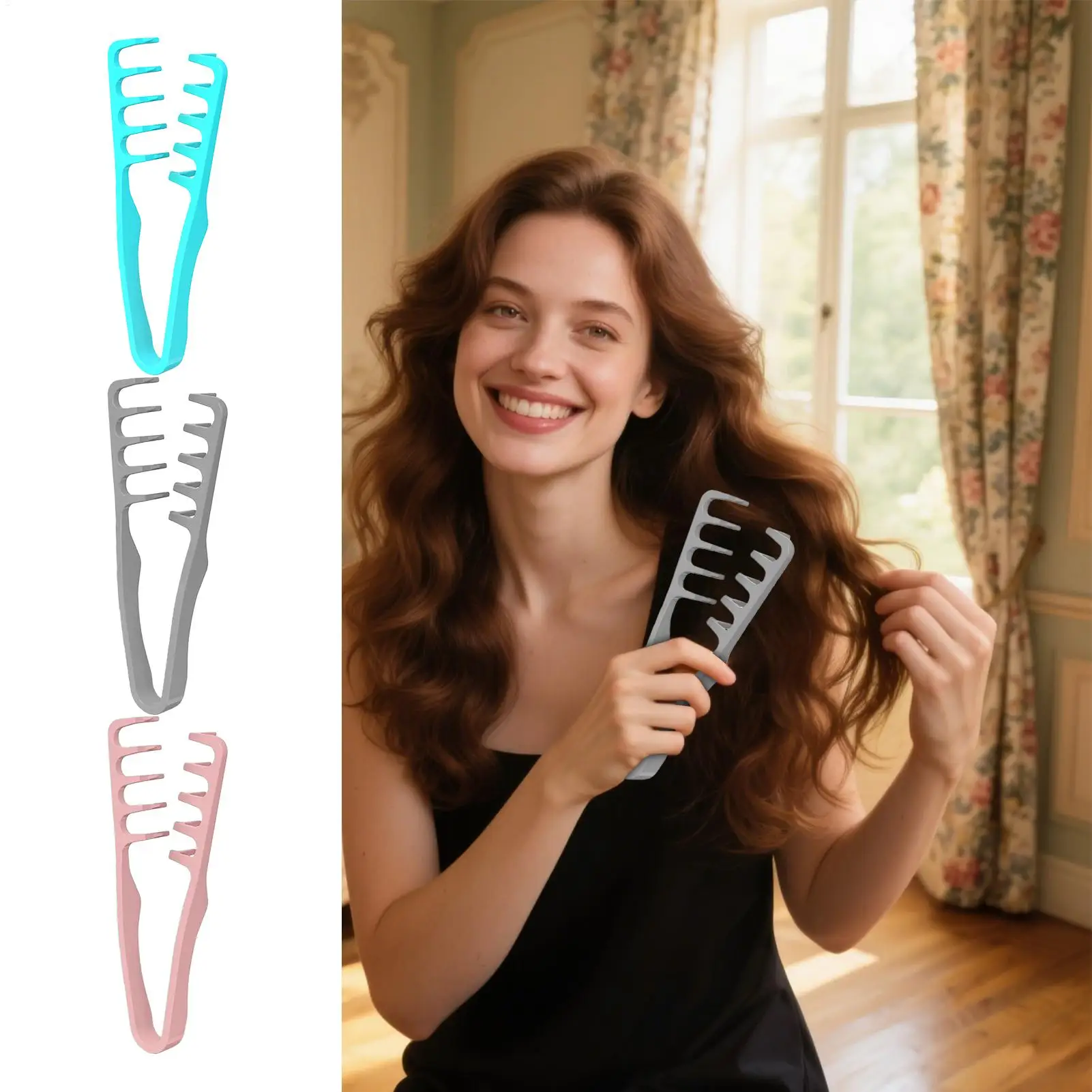 

Расческа с широкими зубьями Расческа с широкими зубьями для укладки вьющихся волос Инструмент для увеличения объема и ухода Аксессуар для покрытия швов Челка