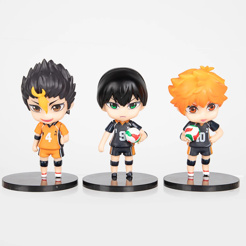 6pcs/set Haikyuu Figure Anime Haikyuu Volleyball High School Tobio Kageyama Shoyo Hinata Figure Q Version 10cm Action Model Doll