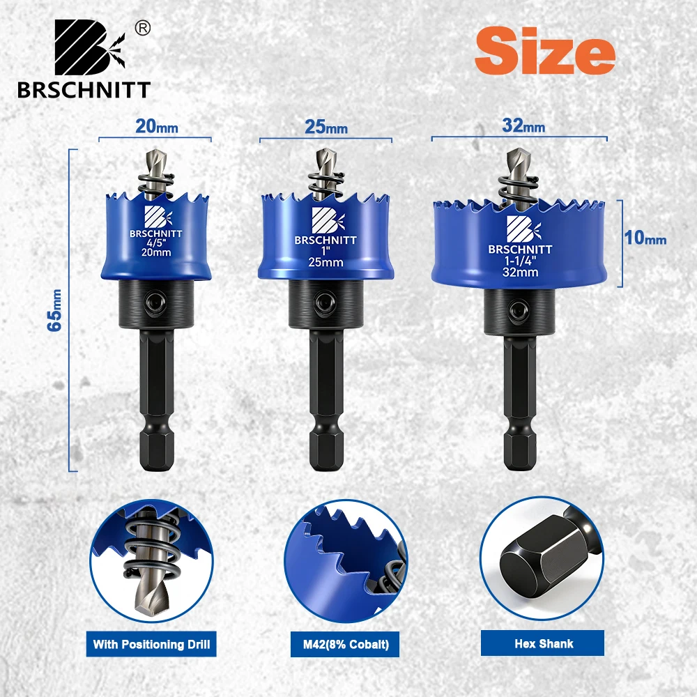 BRSCHNITT Hole Saw Bimetallic Step Opener for Iron Steel Plate Copper Aluminium Wooden Board Plastic Hole Drilling Core Bit