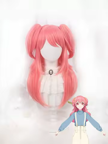 Pink Long Wig 2 Ponytails Ally Costume Anime Cosplay For Teen Gril Lady Cute Natural Synthetic Hair Daily Wear REEWES Wig