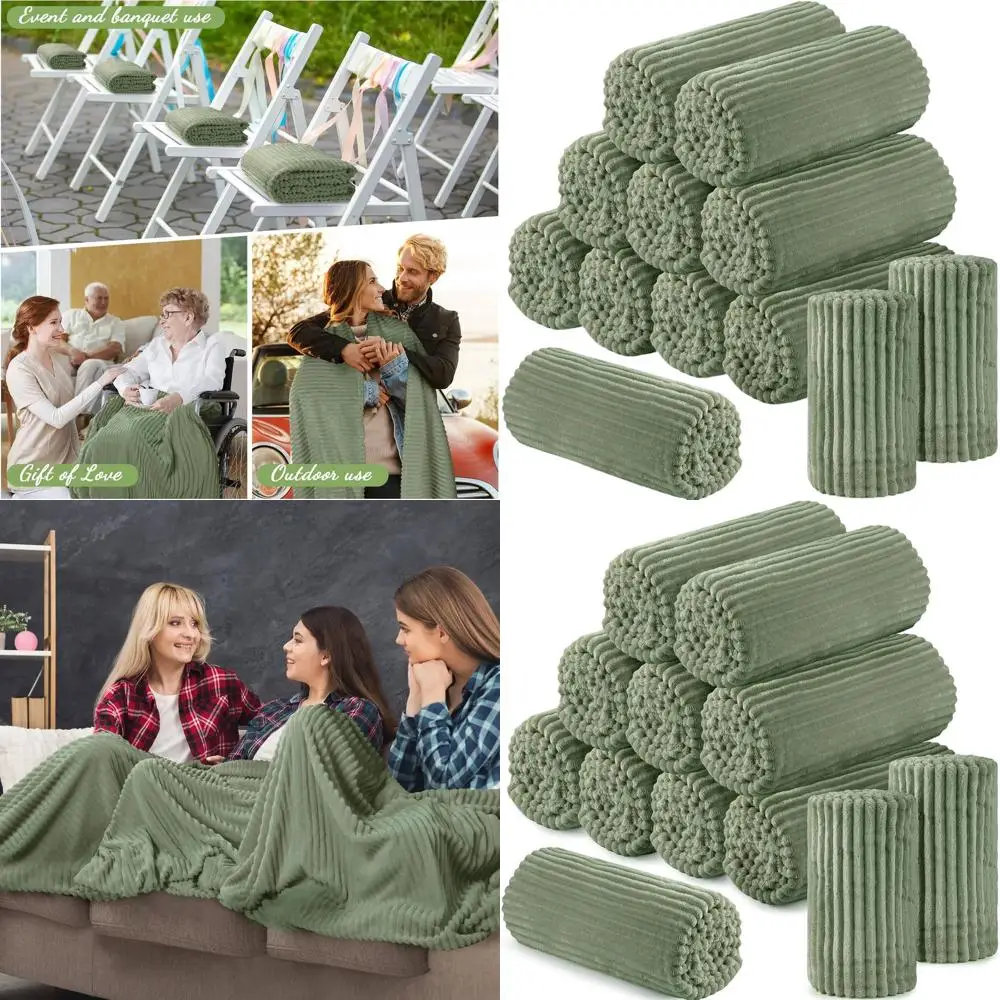 

12 Pack 50x60 Inch Sage Green Flannel Blankets for Weddings, Sofa, Donations, and Home Use