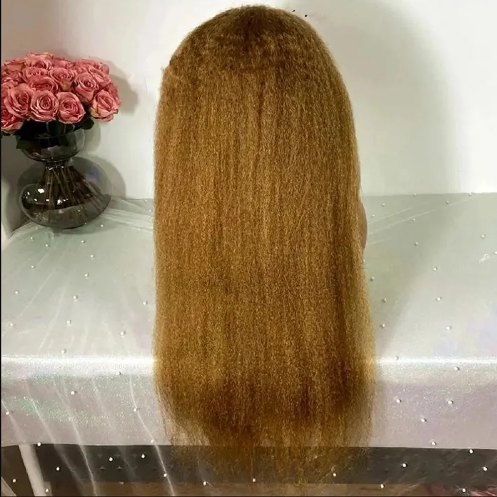 26 بوصة ياكي براون غريب مستقيم 180 الكثافة غلويليس الاصطناعية طويلة 13*4*1 الدانتيل شعر مستعار أمامي للنساء Babyhair preplucked يوميا