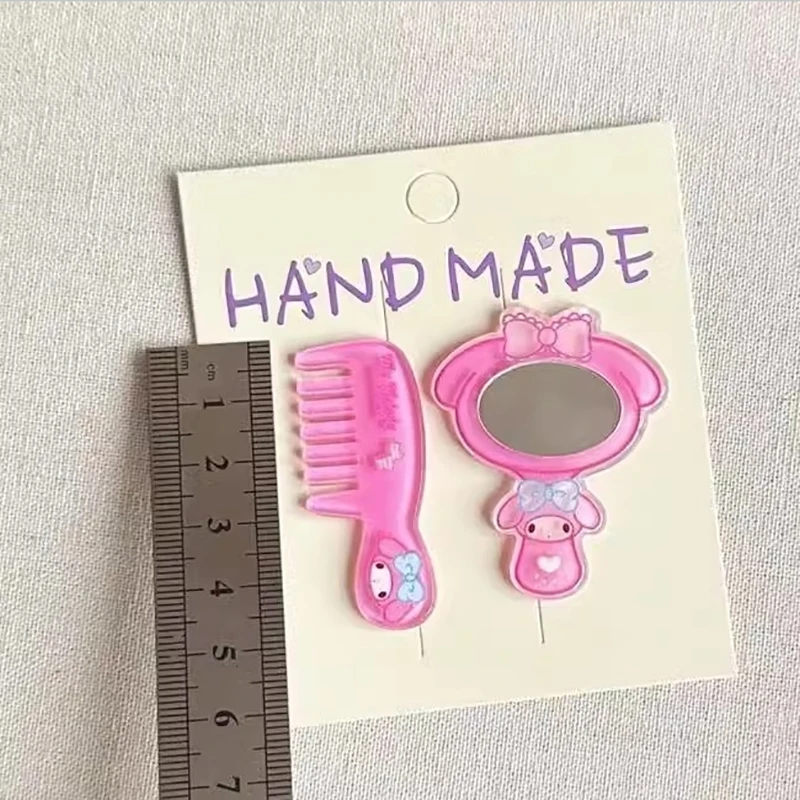 2PCS/Set Sanrio Hello Kitty Cinnamoroll Kuromi Mymelody Pochacco Mini Makeup Mirror Toys Girl Portable Small Comb Makeup Mirror