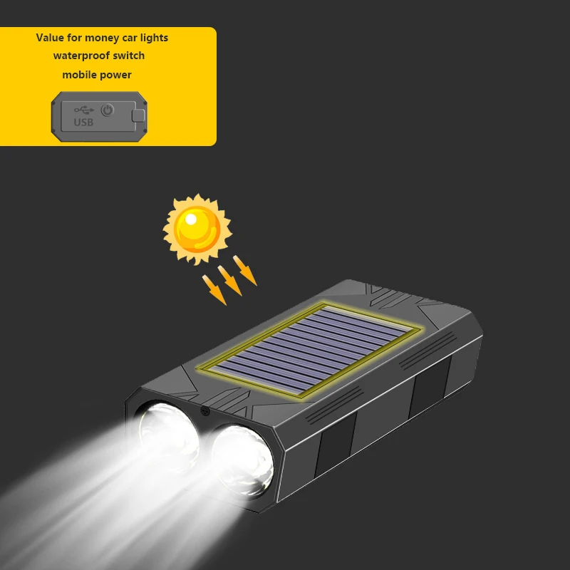 Фонарь передний велосипедный на солнечной батарее, 1200 мАч, 2 х30 светодиода
