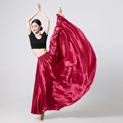 Women's Satin Long Skirt with Elastic Waistband for Ballroom Latin Belly Dance Full Circle Performance Skirt