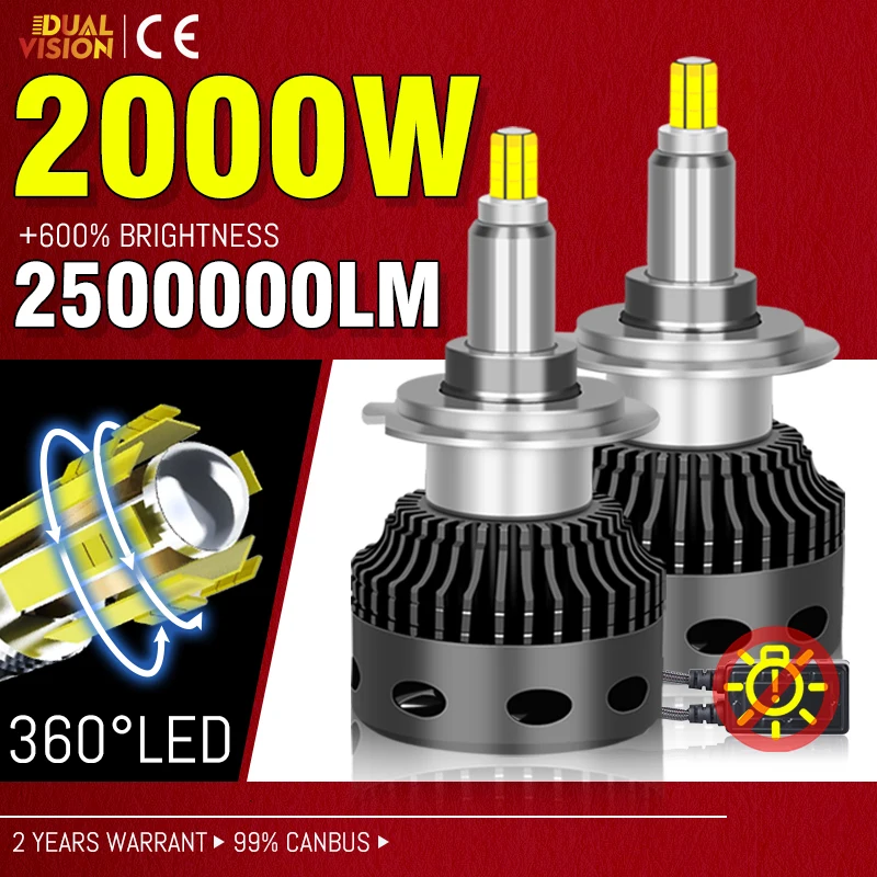 

H7 H4 H1 LED 2000W D2S D4S Canbus Автомобильные фары 360 3D CSP Чипы H11 H8 H9 HB3 9005 HB4 9006 9012 HIR2 D2R D4R Светодиодные фонари для линз