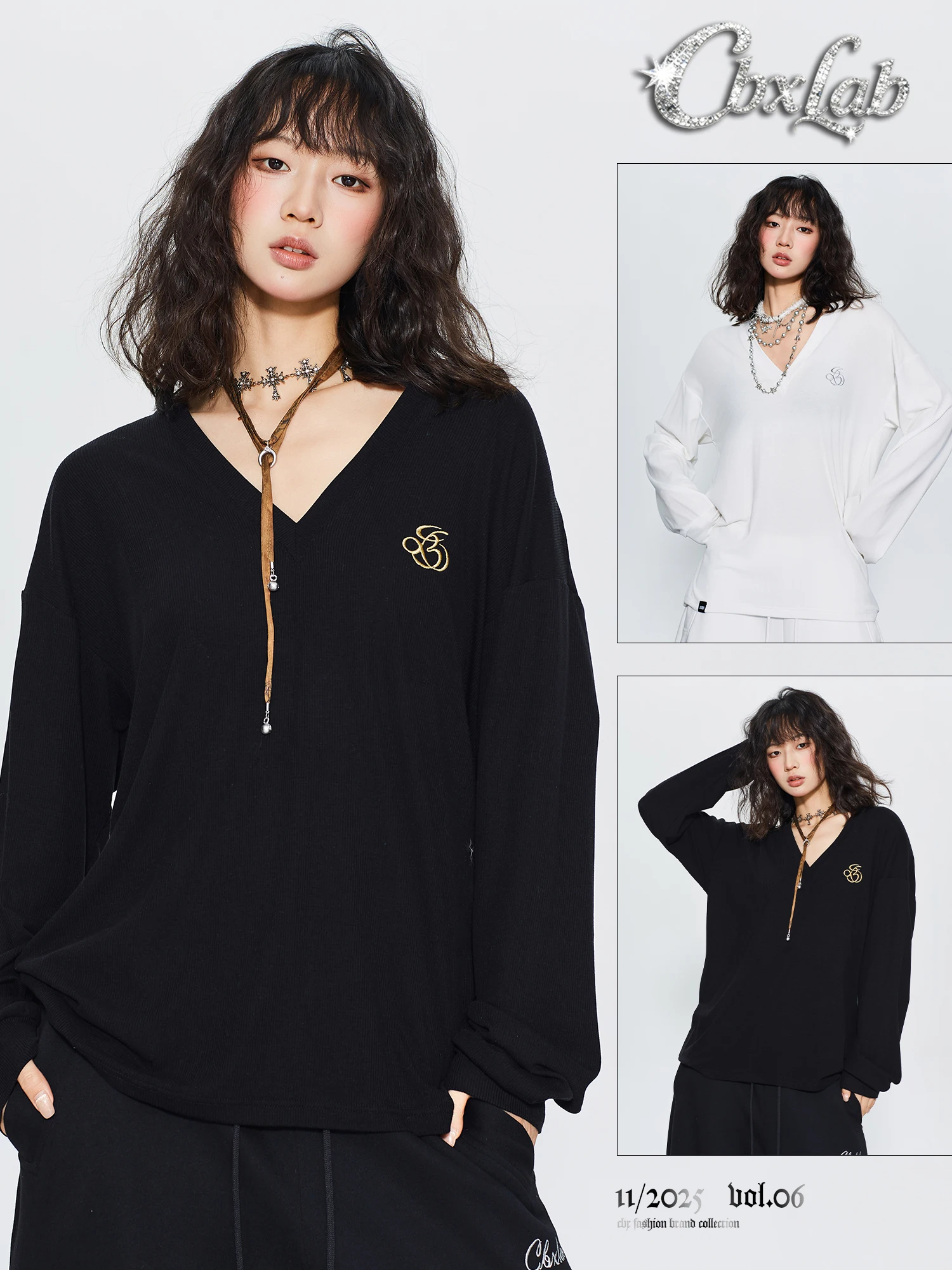 

CBXLAB Street Dance Trendy Brand Lazy Simple Skin-friendly High Elastic V-ne Long Sve Jazz Spicy Girl Old Money Sle Da...