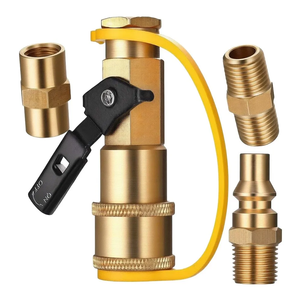 4-Piece Propane Quick Connect Kit Brass Fittings For Safe Use Shutoff Valve Full Flow Brass Pipe Coupler NPT Hex Nipple