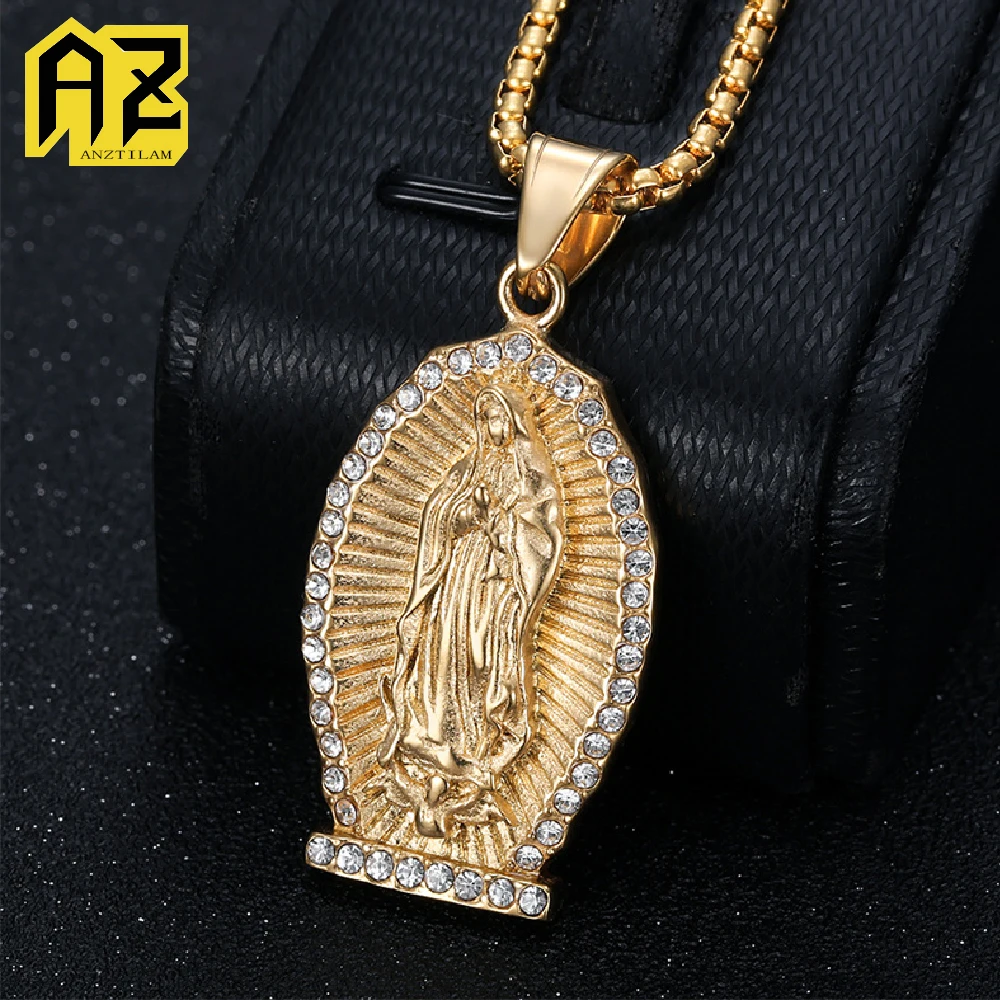 

Anztilam No Fade Shine Marry Round 316L Stainless Steel Iced Out Pendant with Long Link Chain Necklaces Hip Hop Jewelry