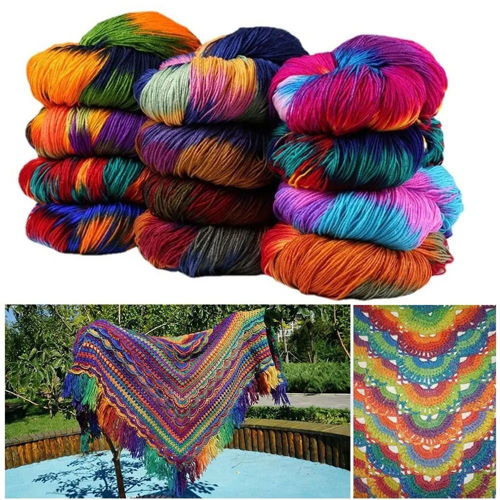 Thick Acrylic Wool Yarn Segment Dyed Mixed Color Knitting Yarn Hand-woven For Sweater Scarf Shawl Supplies
